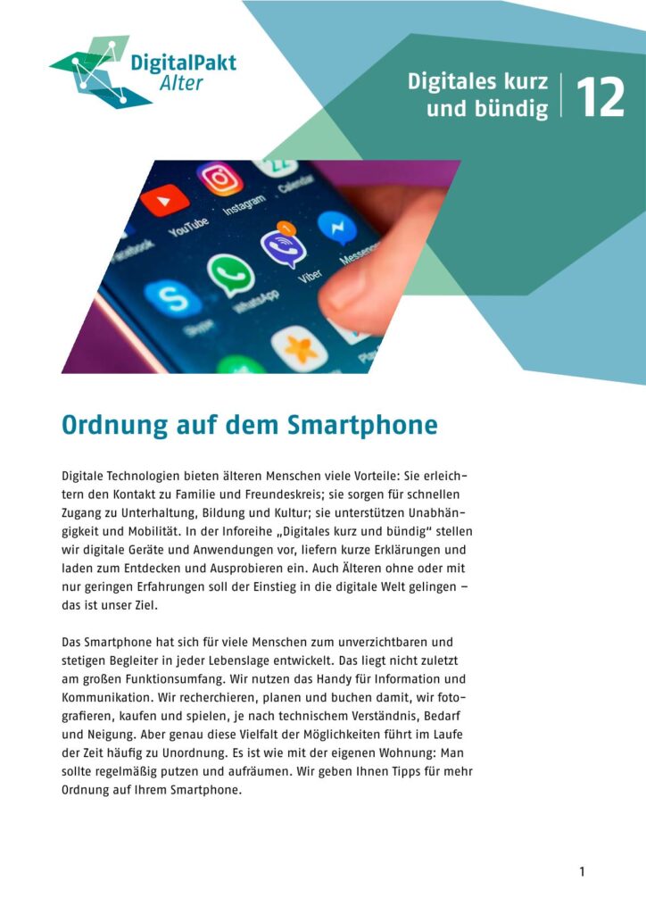 Broschürencover: Smartphone-Display mit mehreren App-Symbolen und einem Finger, der den Bildschirm berührt